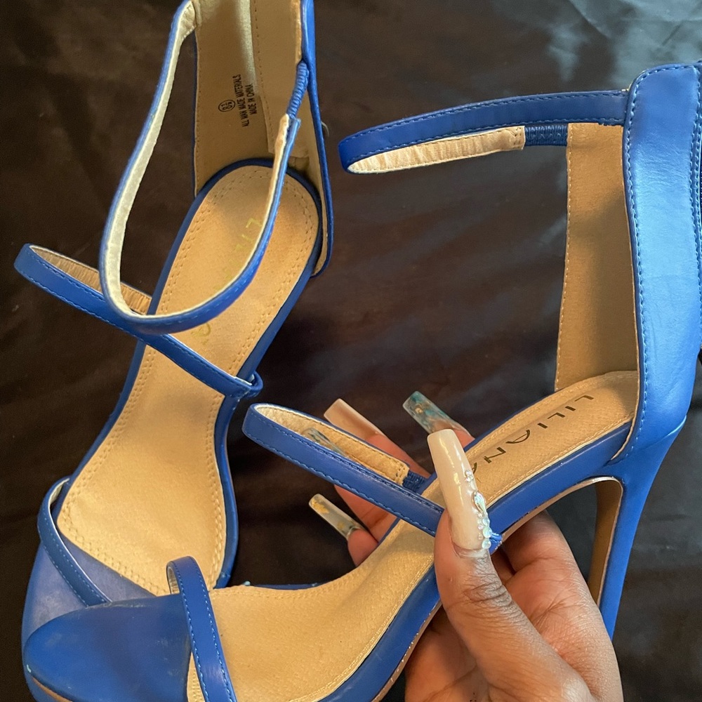 Blue Zip Up Strap Heels